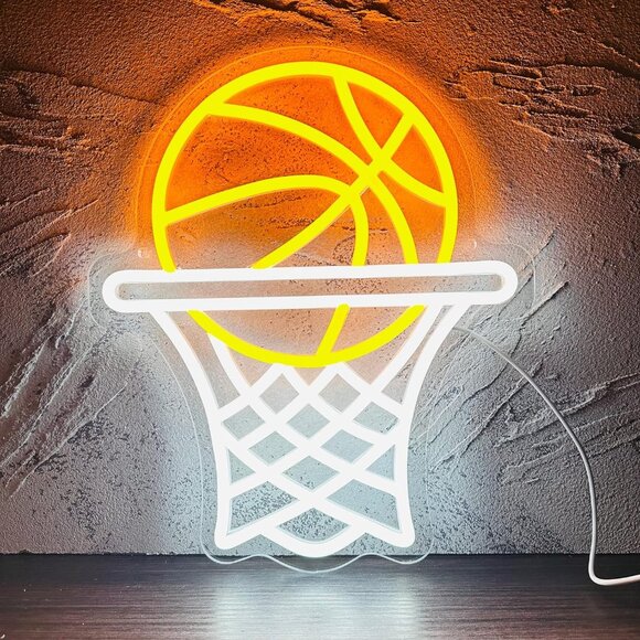 Basketball Yellow Led Neon Signs for Wall Decor USB Powered Bedroom Game Room - Picture 1 of 6